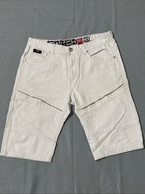 Switch Cargo Shorts Mens 36 White Denim Moto Jorts Y2K